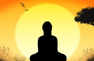 Meditación y regulación del sistema nervioso Persona meditando frente al sol, imagen simbólica de calma y regulación mental