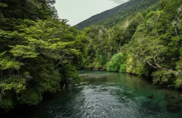 Paisaje natural con agua, vegetación, montañas y espacio abierto como representación de los cinco elementos en Ayurveda