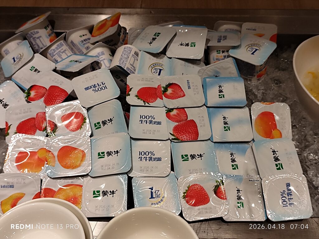 GD 廣東 Guangdong 河源市 HeYuan 越王大道 YueWang Avenue Double Tree by Hilton Hotel Open Cafe n Restaurant 早餐 breakfast food dairy milk yogurt n oatmeal in April 2026